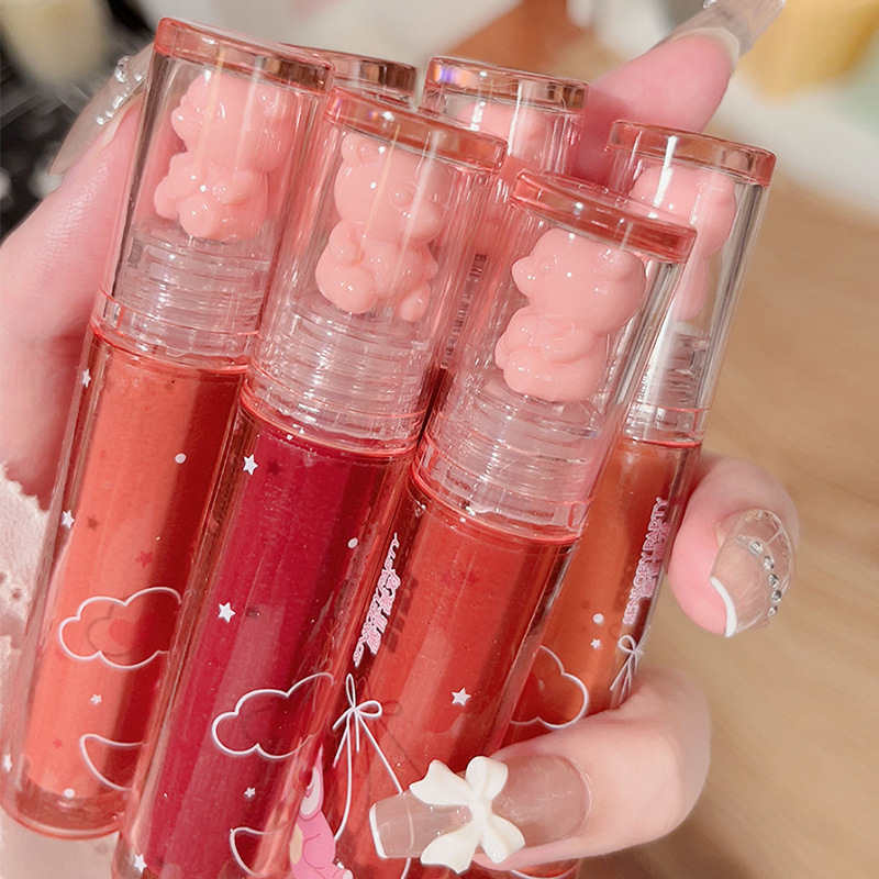 Sensory Party Bear Pure Petroleum Jelly Strawberry Water Light Lip Lacquer Mirror White All-Match Full Lips Lipstick Cheap Makeup