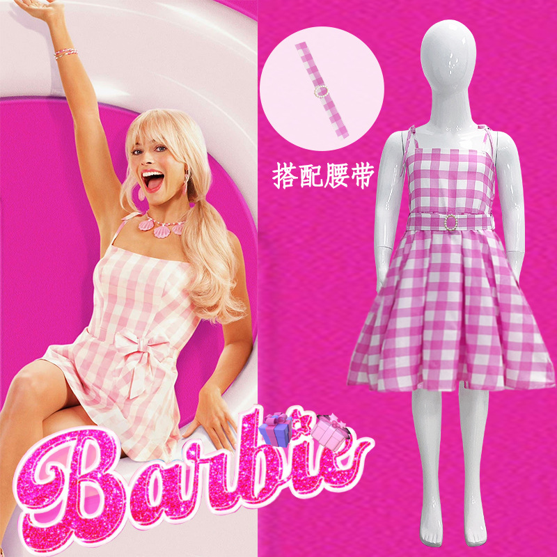 芭比 真人版电影barbie 粉色吊带连衣裙cos服cosplay色扮演服装