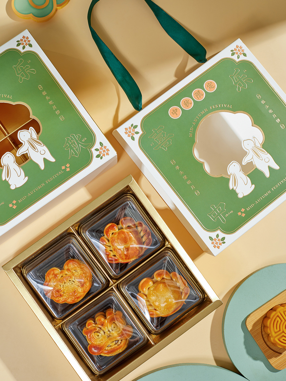 2022中秋月饼包装盒6粒50g小清新手提蛋黄酥流心冰皮盒子礼盒