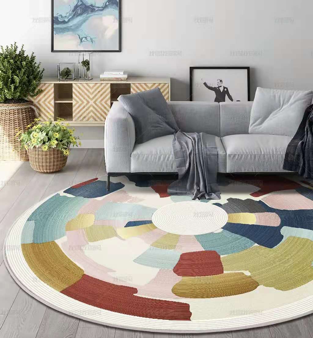 跨境亚马逊现代北欧时尚简约几何圆形彩色地毯客厅茶几卧室地毯