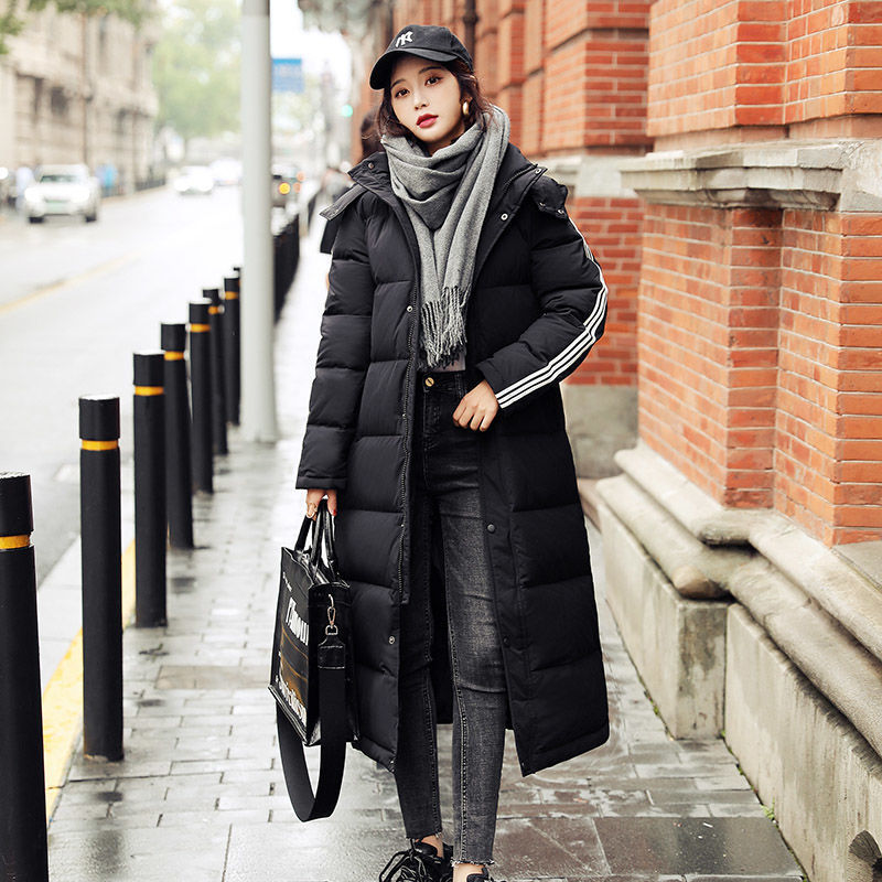 明星同款超长到脚踝黑色羽绒服2022年新款女中长款加厚过膝冬