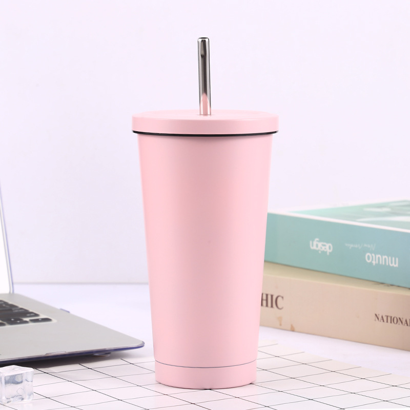 Cross-Border 304 Stainless Steel Cup with Straw Large Capacity Vacuum Coffee Cup Portable Vehicle-Mounted Gift Thermos Cup Wholesale