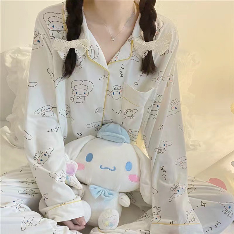动漫头像春秋季睡衣女宽松大码休闲开衫长袖长裤女两件套装可外穿