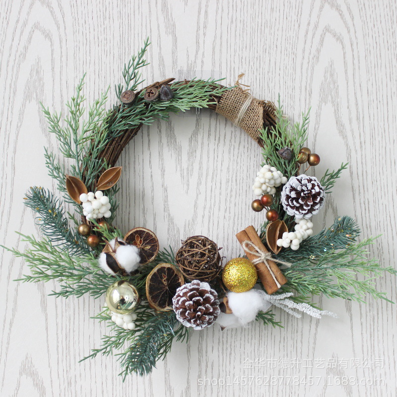 DSEN 2022 Cross-Border E-Commerce Christmas Garland Decorative Creative Handmade Christmas Eve Pine Cone Lemon Vine Ring Garland