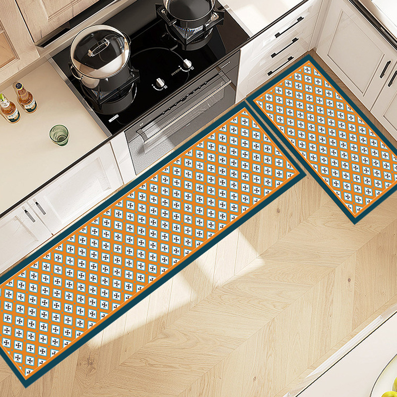 Light Luxury Plaid Diatom Ooze Kitchen Floor Mat Non-Slip Absorbent Mat Door Stain-Resistant Floor Mat Waterproof and Erasable Carpet Washing