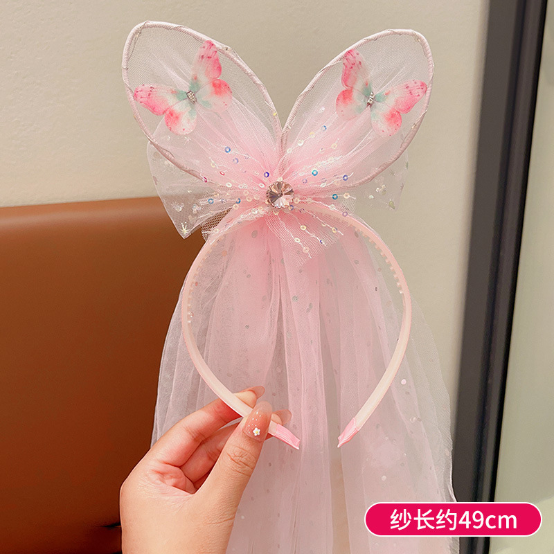 Children Luminous Headband Girls Flashing Light Rabbit Ears Princess Headband Sweet Gauze Hairpin Little Girl Veil Hair Accessories