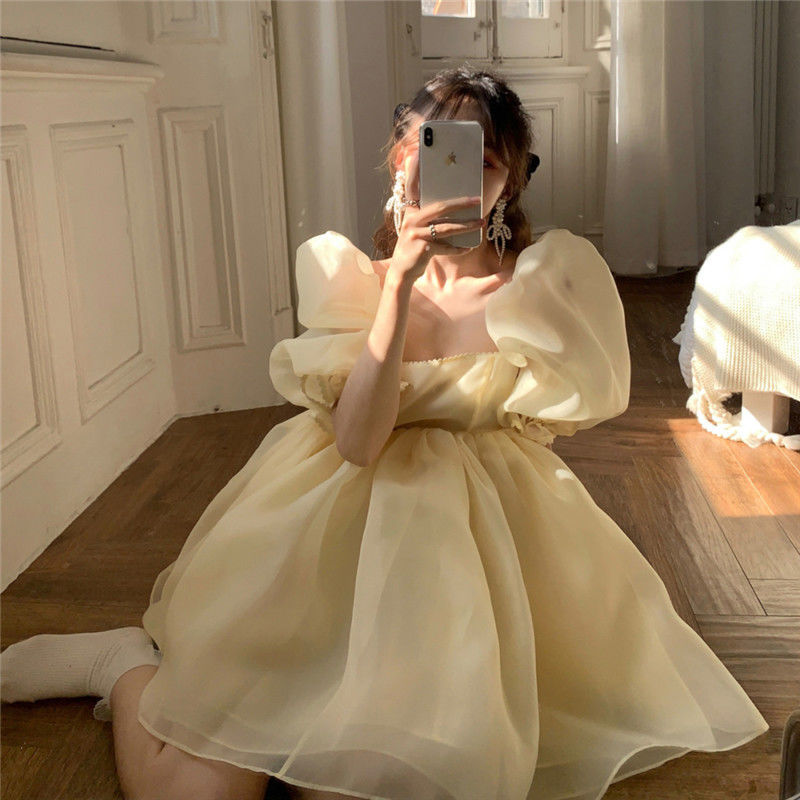 法式复古宫廷风仙女连衣裙女气质甜美生日派对小礼服欧根纱蓬蓬裙