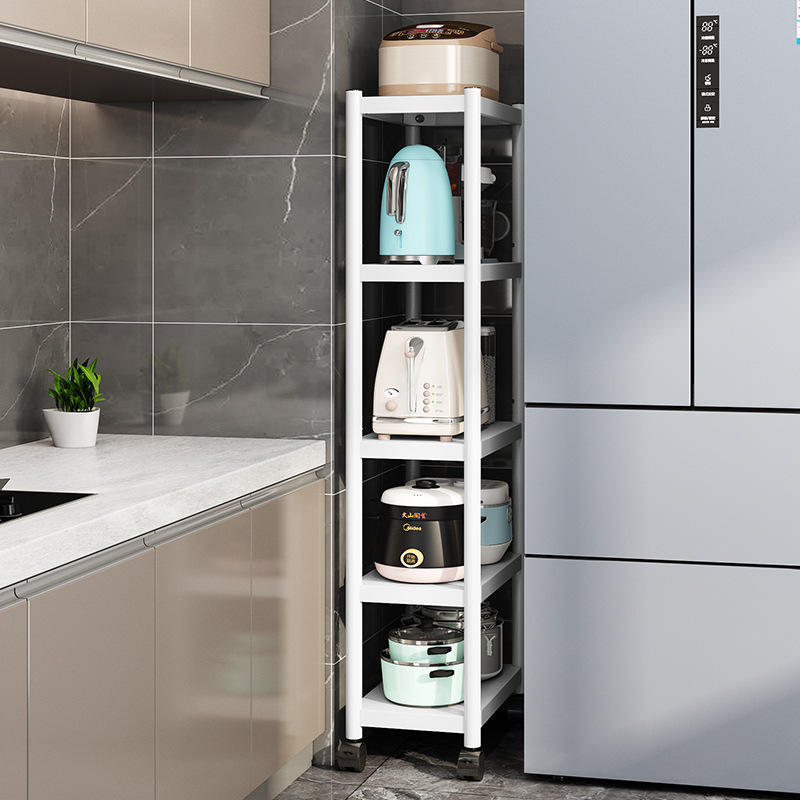不锈钢厨房夹缝置物架落地多层放锅储物架超窄冰箱侧面缝隙收纳架