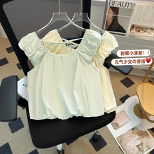白色小飞袖雪纺娃娃衫衬衫女装夏季设计感小众法式短款泡泡袖上衣