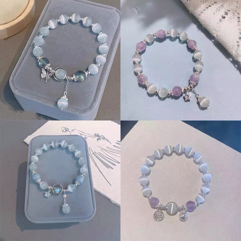 2023 new tiktok white pearl imitation opal crystal butterfly bracelet female special-interest design gray moonlight bracelet temperament