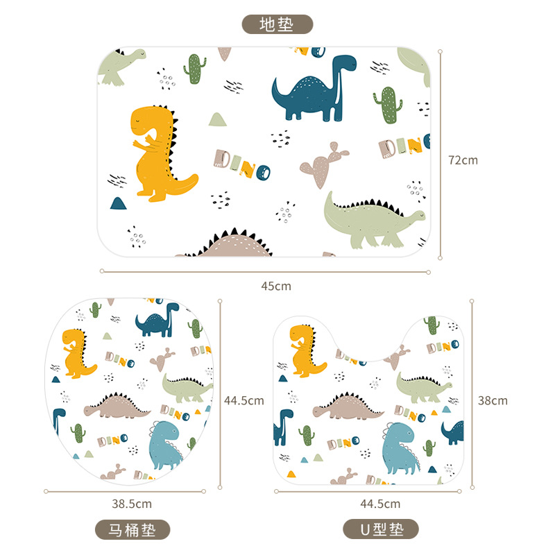 Nordic Instagram Style Shower Curtain Four-Piece Cartoon Marine Animal Digital Printing Amazon Hot Sale Bathroom Curtain Full Set