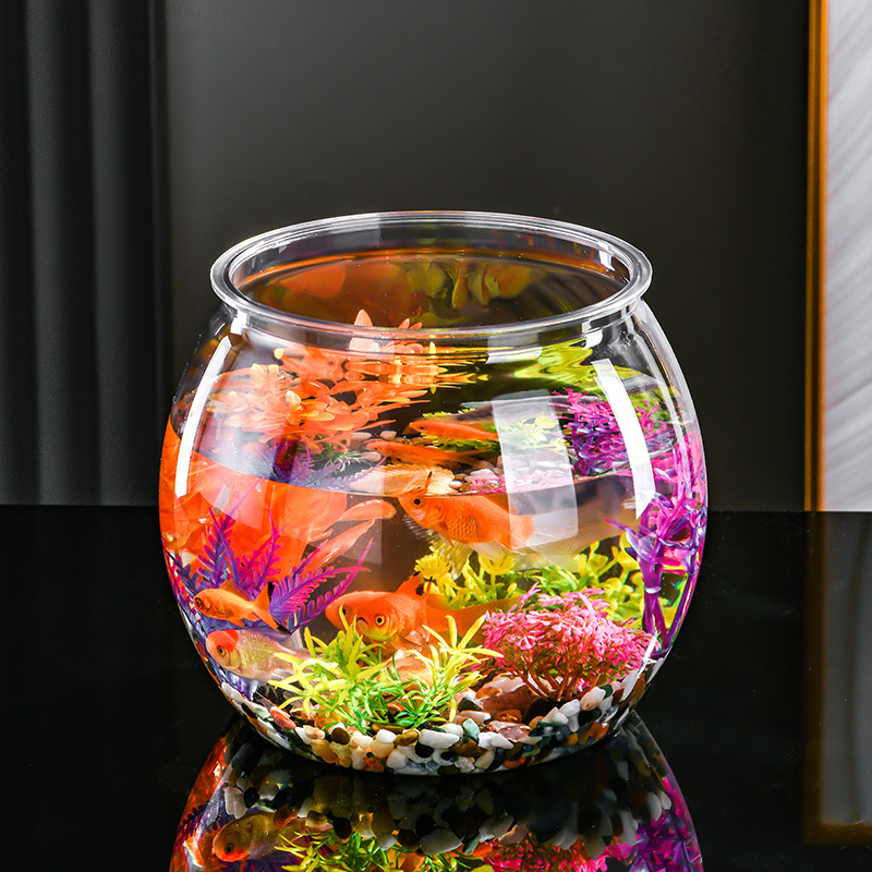透明微景观造景塑料鱼缸耐碰耐摔瓶子多功能小型桌面圆球形金鱼缸