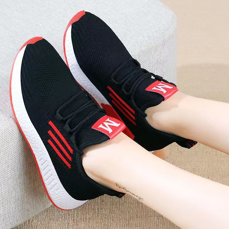 2023 New Sports Shoes Korean Style Spring and Autumn Summer Student Running Shoes Breathable Women's Knitted Flat Casual Mesh Surface Shoes