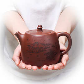 批发宜兴郑小芳紫砂壶紫泥山水汉铎茶壶家用手泡茶具礼品一件代发