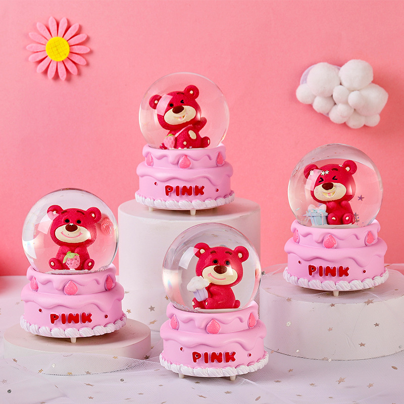 Strawberry Bear Crystal Ball Wholesale New Luminous Resin Decorations Student Gift Cartoon Children's Birthday Gifts