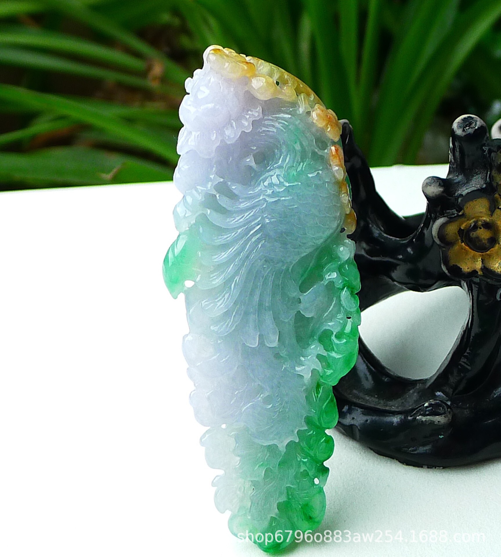 缅甸翡翠a货 批发翡翠男女款玉佩挂件 黄加绿凤凰翡翠吊坠44.81g