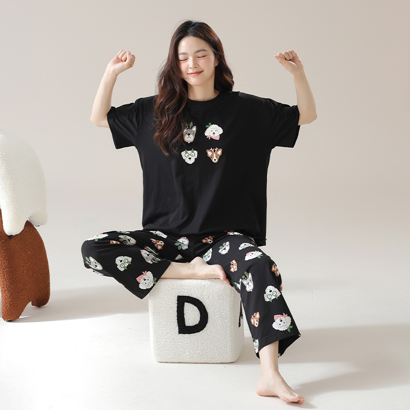 Spring and Summer Women's Pajamas Pure Cotton Outdoor Casual Animal Printed Homewear Suit