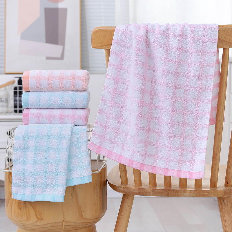 3条单纱全棉薄款格子大人洗脸面巾吸水不掉毛长方形儿童洗澡毛巾