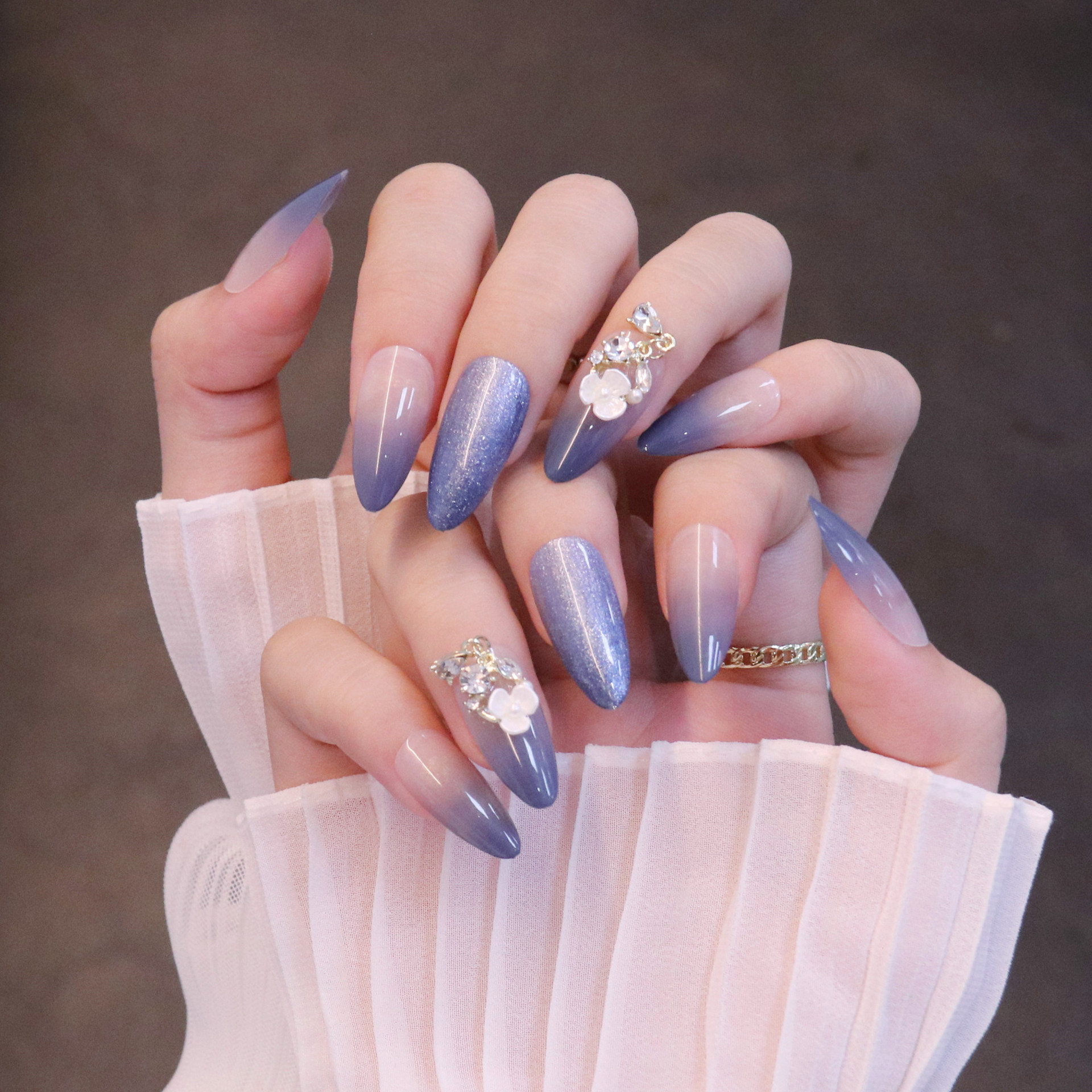 美甲贴片穿戴甲美甲成品中长款晶石猫眼指甲贴片假指甲拆卸指甲片