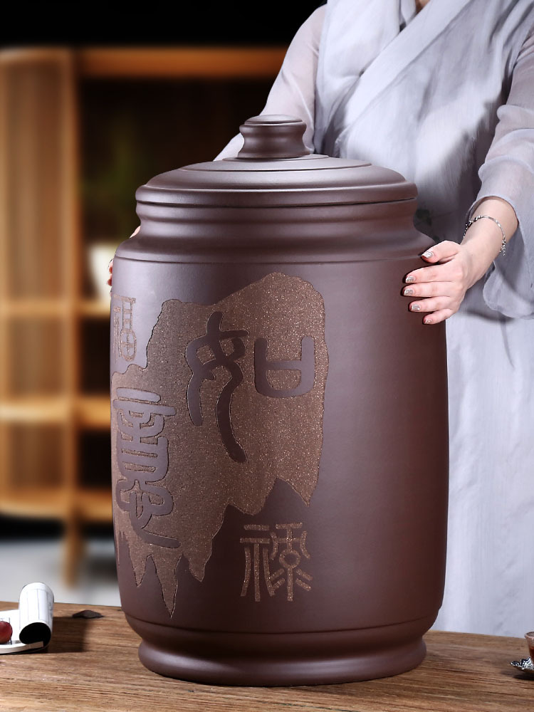 宜兴大小号紫砂茶叶罐普洱茶缸特大密封茶缸家用存茶罐储茶罐陶瓷