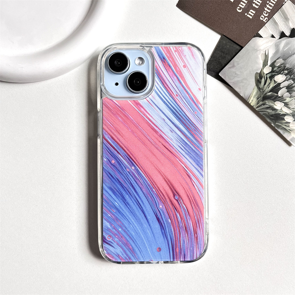 粉蓝色水彩透明边苹果15手机壳适用iphone 11promax 14 13 12