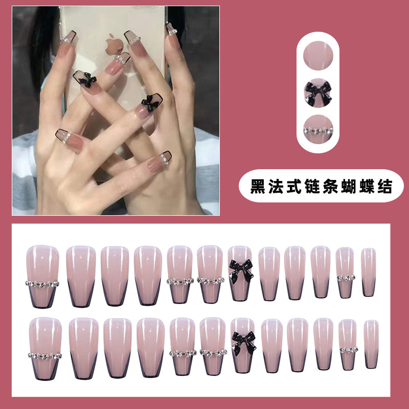 Spring and Summer White Wear Nail Long Caramel Gradient Flash French Fake Nail Finished Detachable Nail Patch