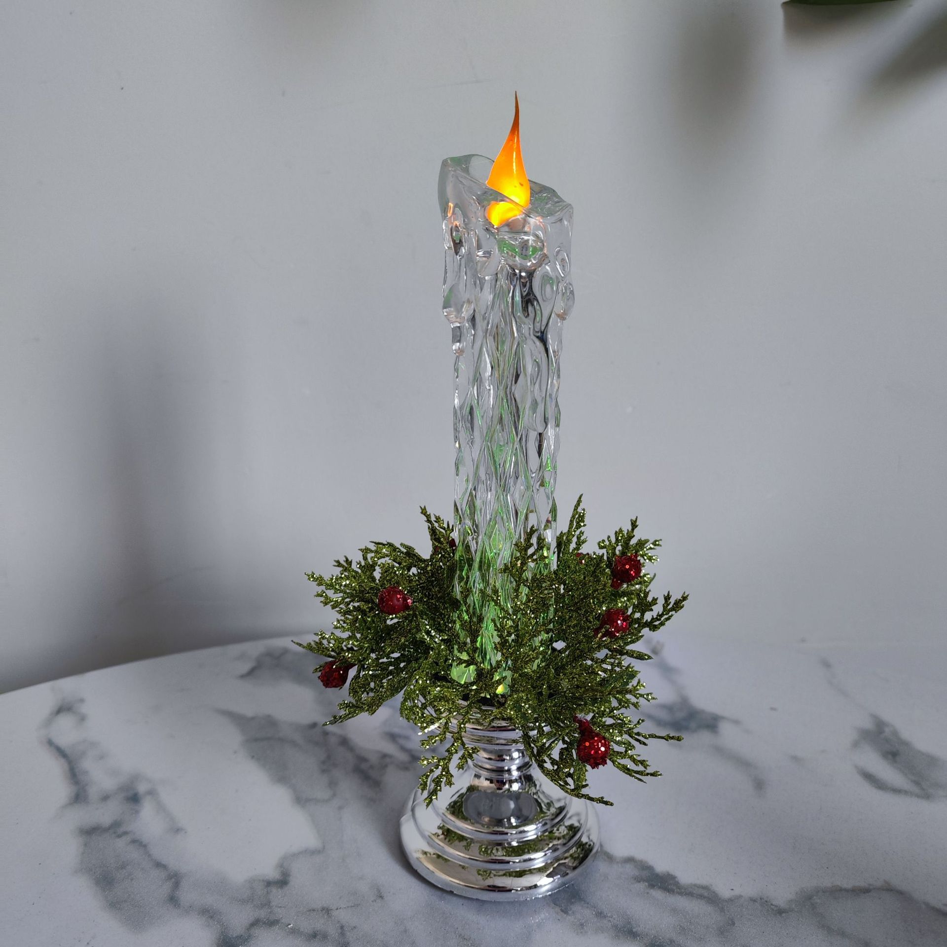 Transparent Candle Decorations Christmas Gift Candle Holder Scene Decoration Simulation Candle LED Candle Scene Props