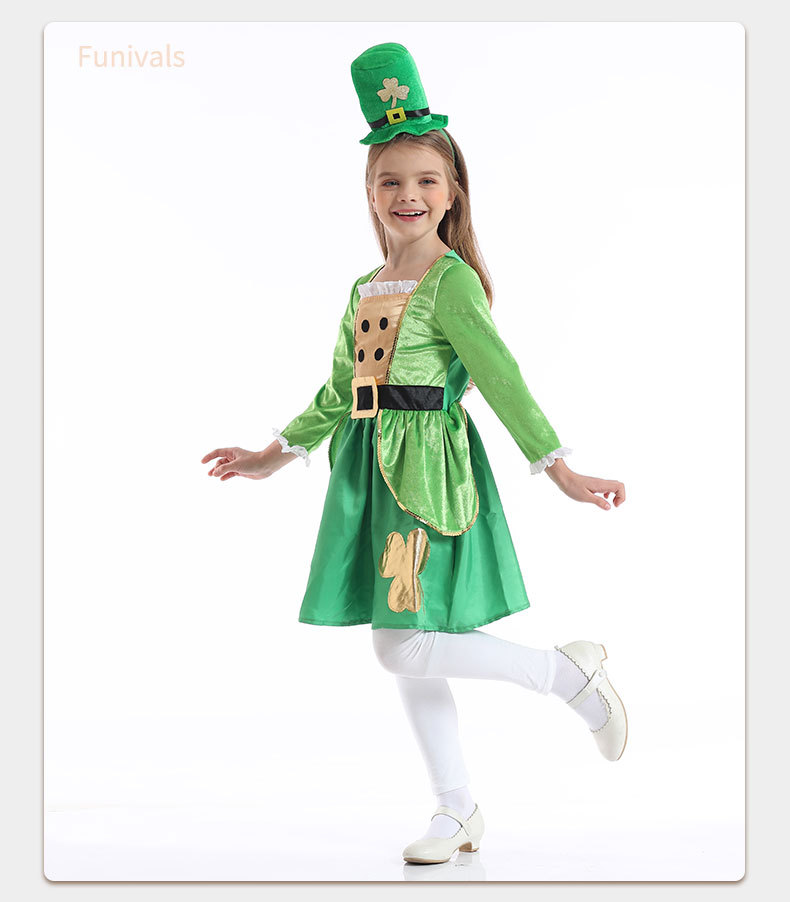 复活节儿童服装演出服cosplay化妆舞会服饰爱尔兰绿精灵衣服女装