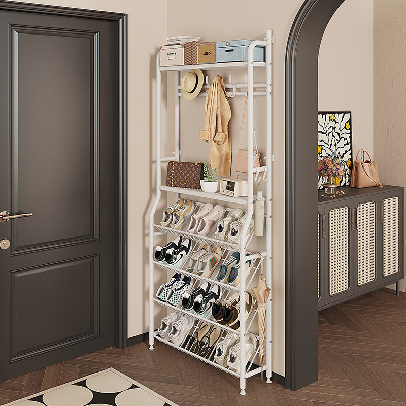 鞋架挂衣帽架一体家用门口后入户玄关多层窄收纳置物鞋柜批发铁