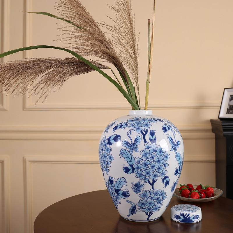 Blue and White Porcelain "Big Belly Rongfu" French Chinese Vase B & B Living Room Entrance Antique Shelf Floor Flower Container