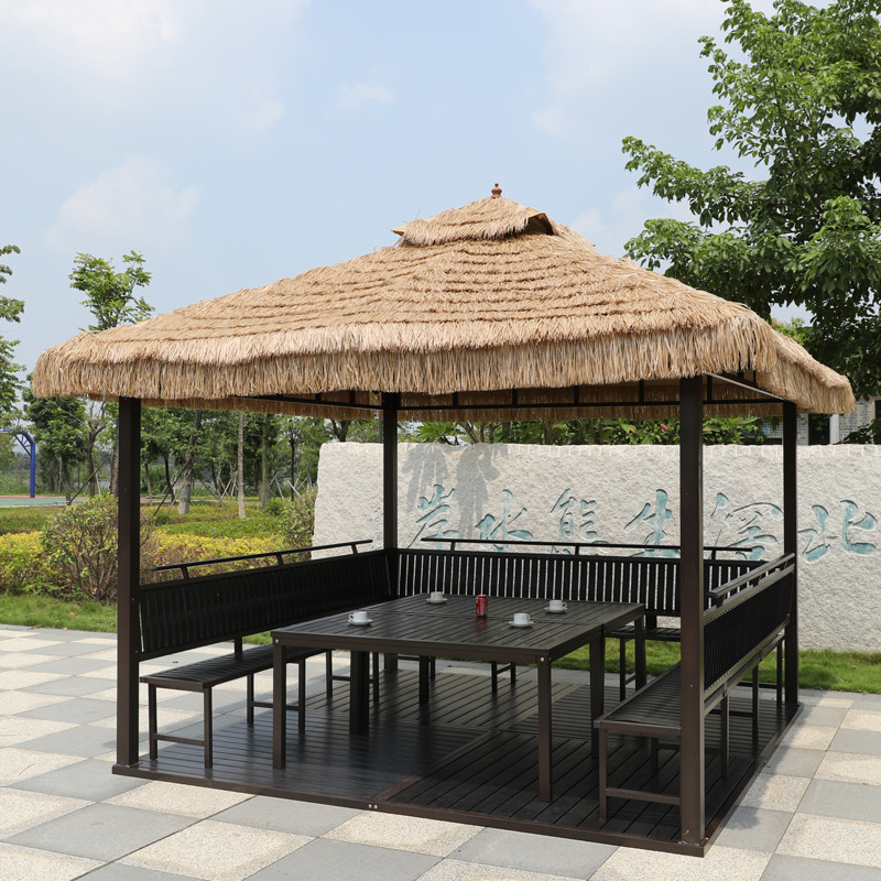 户外凉亭茅草庭院花园农家乐毛草遮阳棚室外四脚帐篷仿真稻草亭子