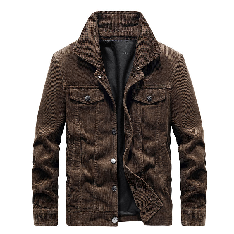 秋冬新款灯芯绒男士夹克翻领休闲宽松外套青年薄款外套上衣1916