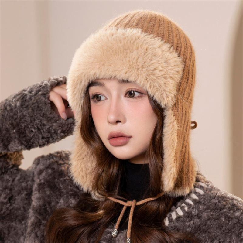 可调抽绳加绒保暖护耳脸帽子女士冬天防风寒雷锋帽东北兔毛滑雪帽