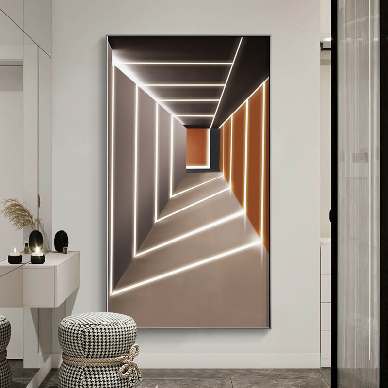 现代轻奢玄关装饰画时尚空间延伸挂画简约客厅巨幅落地建筑壁画