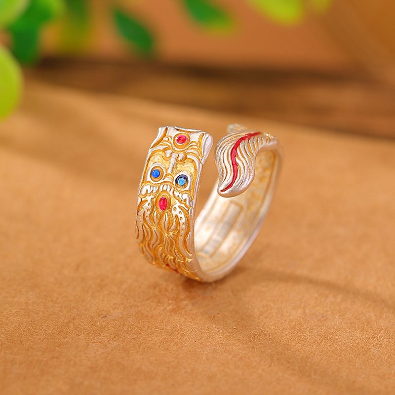 9足银手工描金爆款个性本命年生肖龙戒指吉祥龙纹指环-阿里巴巴