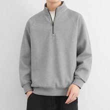 半拉链立领卫衣男士春秋季美式复古宽松纯色打底衫外穿休闲外套男