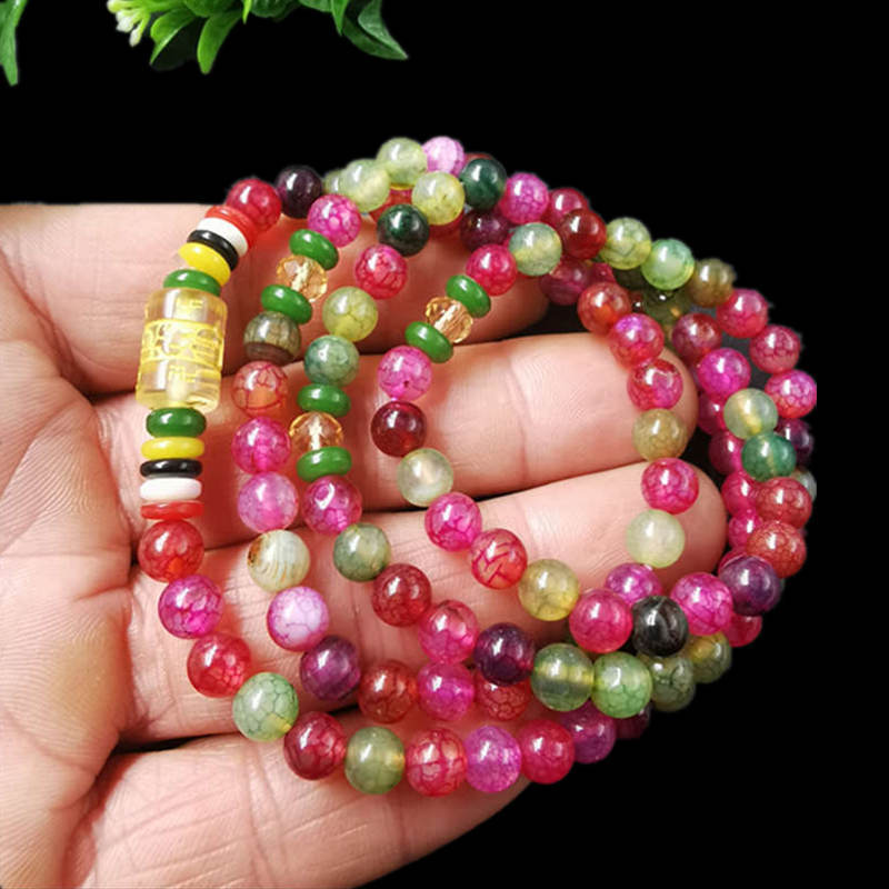 水晶碧玺6毫米108颗佛珠念珠手链多圈西瓜红碧玺男女玉石手链手串