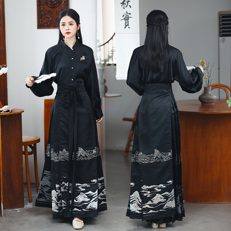 Original Women's Han Chinese Clothing Ming New Chinese Style Improved Woven Gold Horse-Face Skirt Daily Thread Woven Silver Han Element Aircraft Sleeve