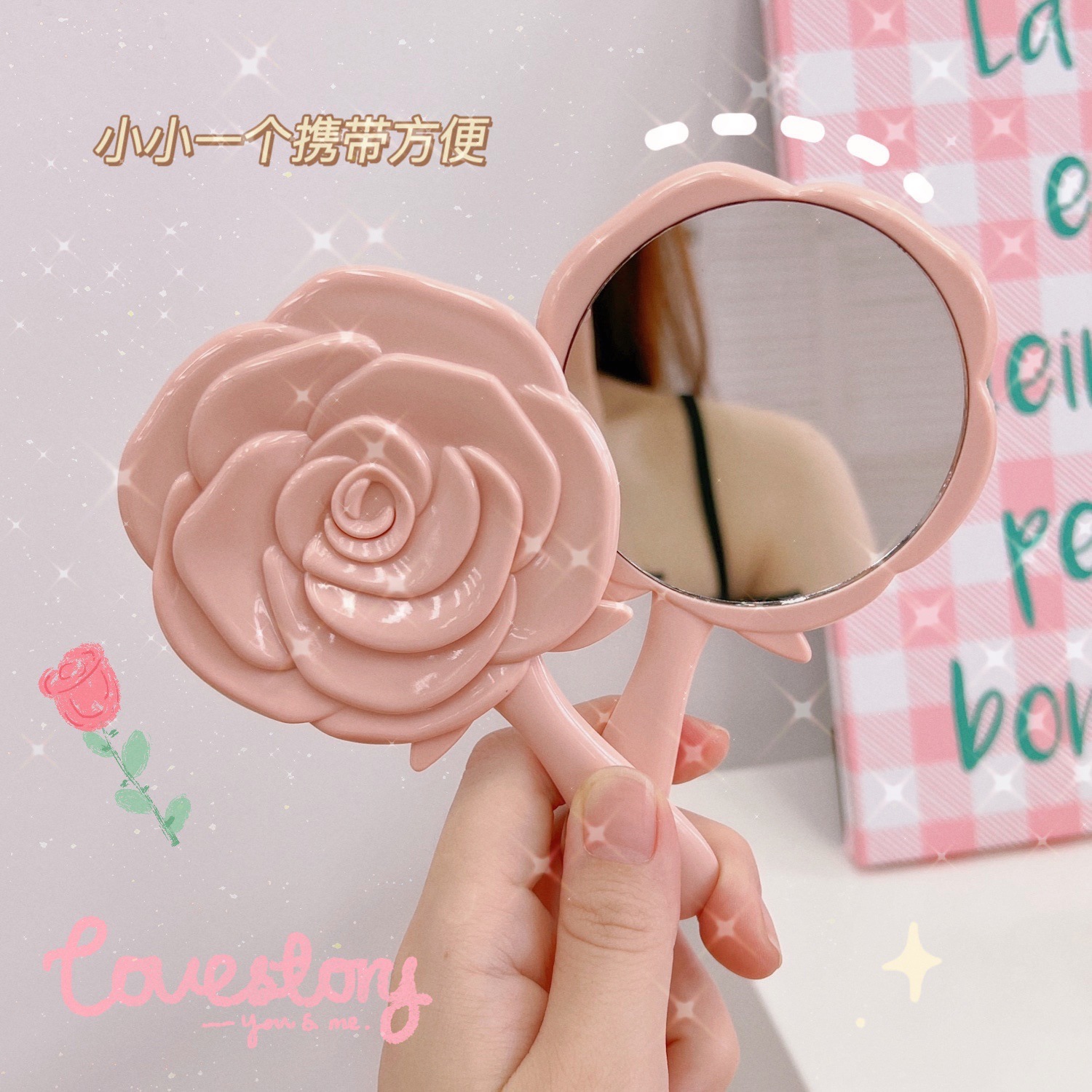 Hand-Hold Mirror Hand-Held Girl Flower Portable Make-up Mirror Nordic Student Dormitory Cute Dressing Princess Mirror