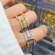 欧美跨境黄铜镀金镶钻绳结开口戒指女设计感小众时尚百搭气质指环