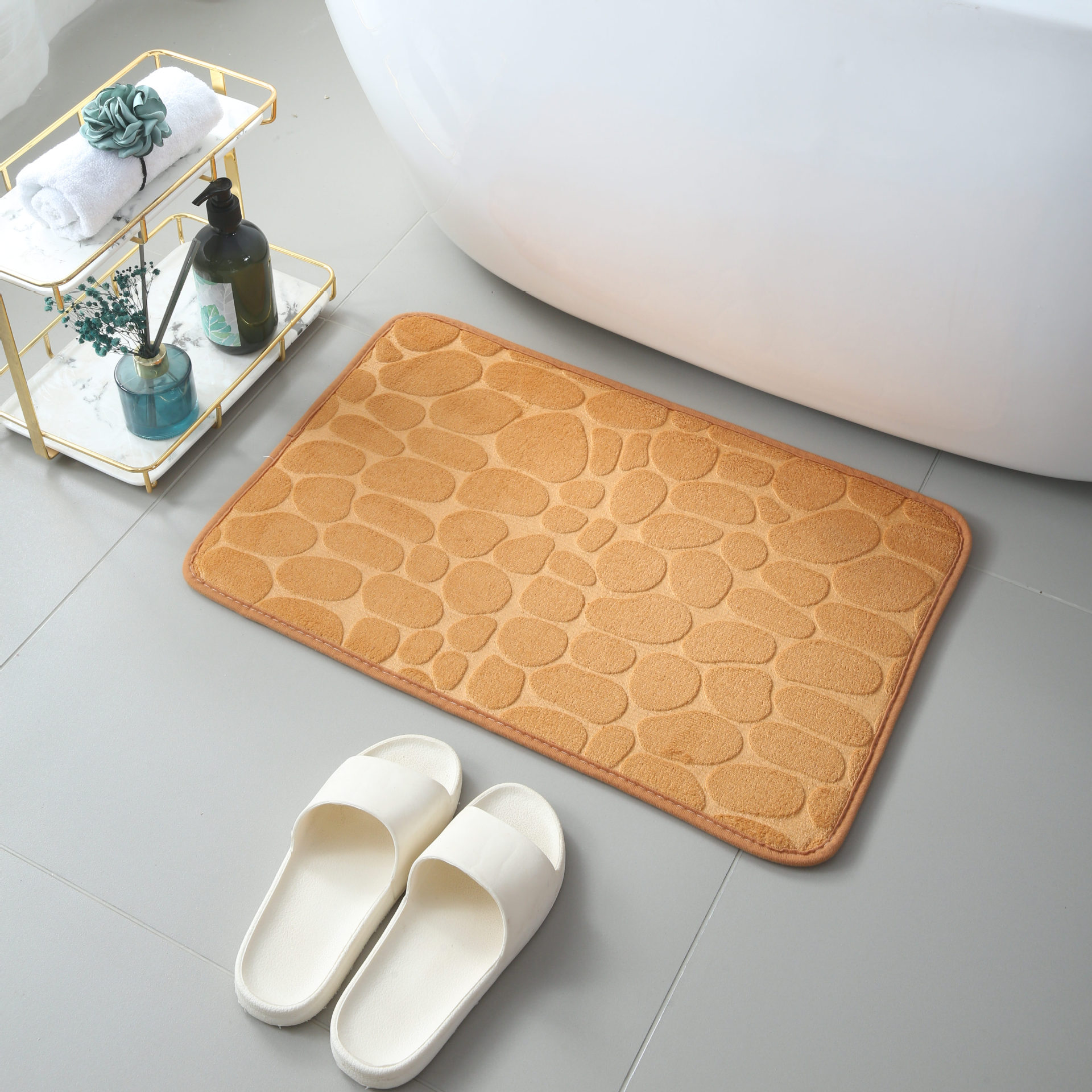 Thick Coral Fleece Embossed Cobblestone Entrance Mats Floor Mat Household Bathroom Bathroom Absorbent Floor Mat Non-Slip Mat