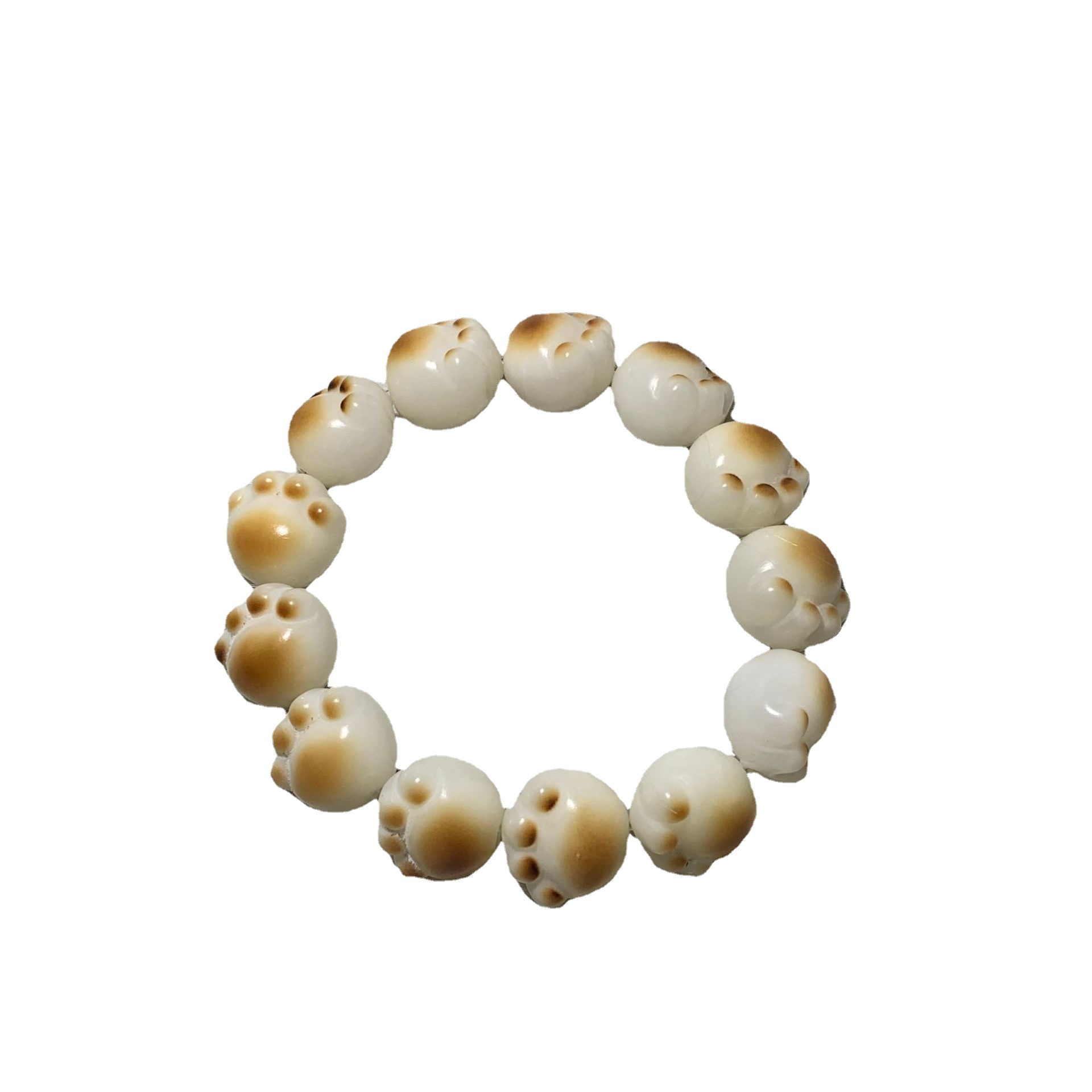 Natural Bodhi Bead Charcoal Grilled Cat's Paw White Jade Bodhi Carved Cat's Paw Bracelet