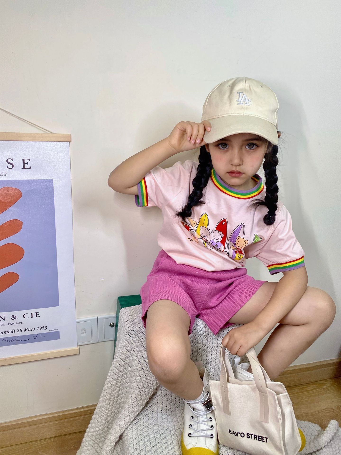 乐可儿2022春夏新品中小童女童t恤 针织短裤两件套