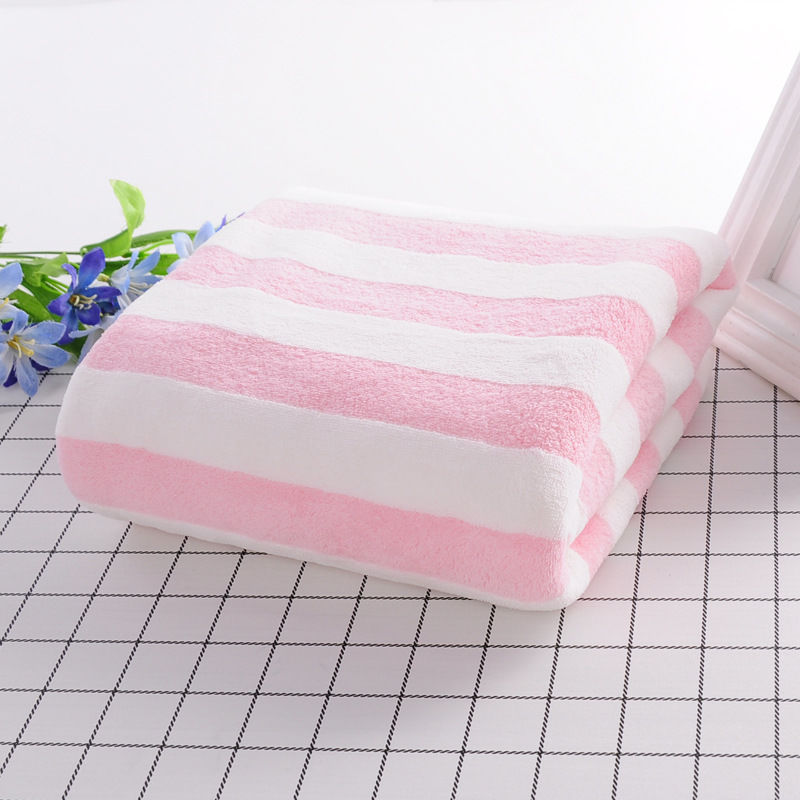 Coral Fleece Bath Towel Household Adult Male and Female Students Bath Soft and Thin Water-Absorbing Quick-Drying Not Easy to Fur High Density Stripes