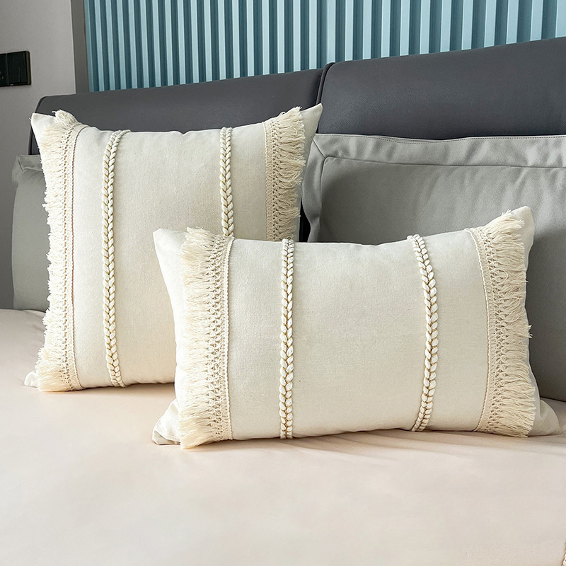 New Bohemian Ins Tassel Pillow Cover Lumbar Support Pillow Sofa Cushion Waist Pillow Macaron Woven Bedside Cushion