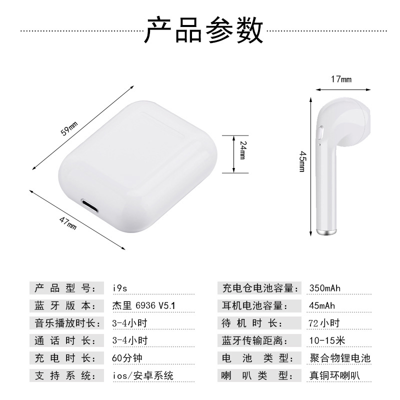 跨境新款i9s无线蓝牙耳机tws5.1 迷你运动耳机适用于苹果安卓手机