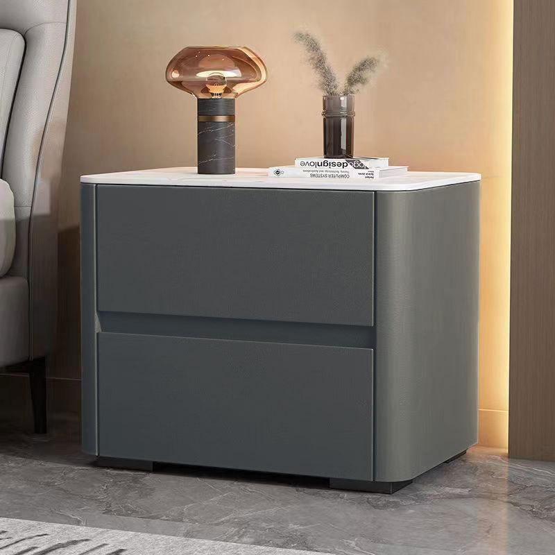 Installation-Free Bedside Table Simple Modern Household Bedroom Storage Cabinet Italian Simple Leather Stone Plate Bedside Storage Cabinet