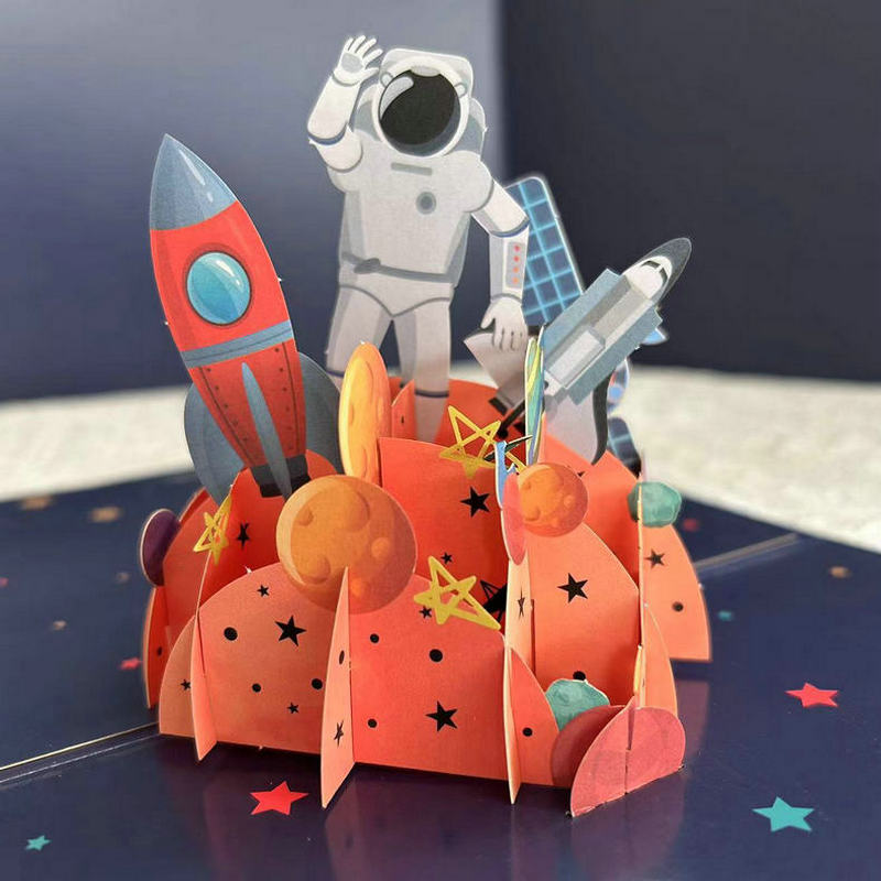 折叠立体3d贺卡 生日祝福卡片 儿童礼物卡通宇航员明信片贺卡
