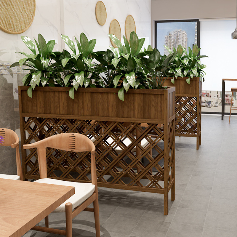 餐厅隔断花架饭店围栏装饰防腐木花架户外花篮架子室内隔断花槽