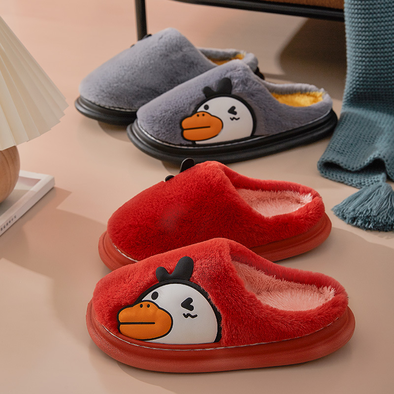 2021秋冬季家居拖鞋居家情侣男女室内外保暖日系厚底鸭子棉拖鞋